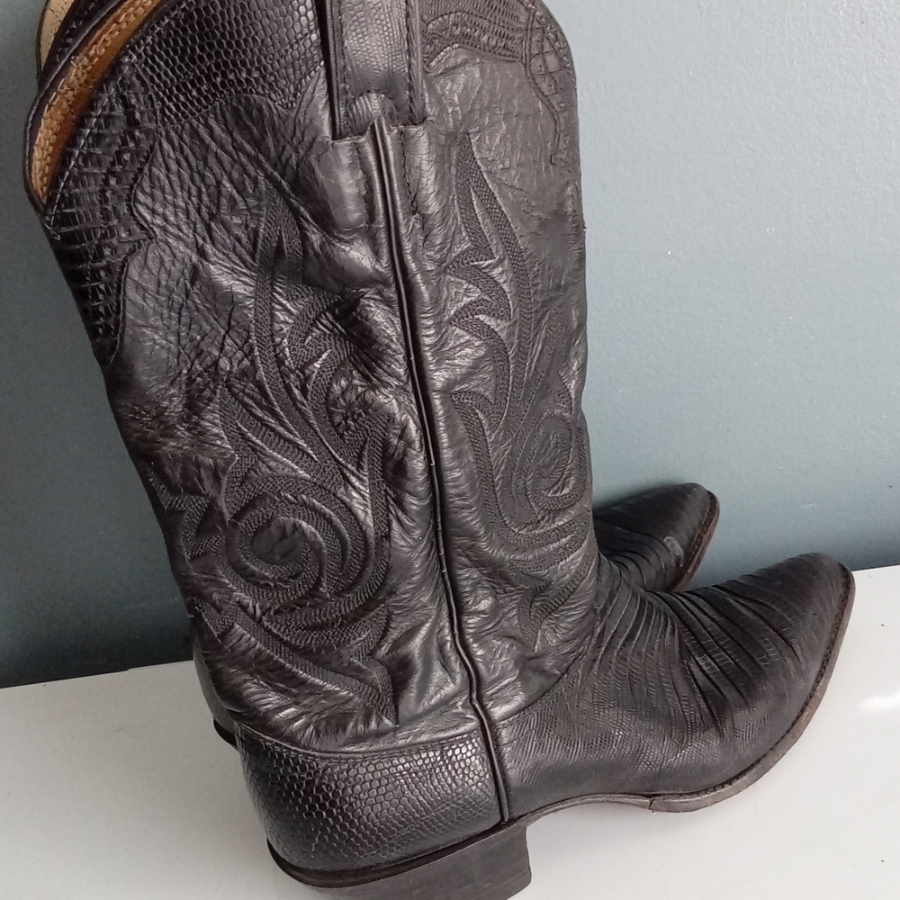 Billy Martin Mens Exotic‎ Lizard Cowboy Boots Black Western Riding Size Unknown